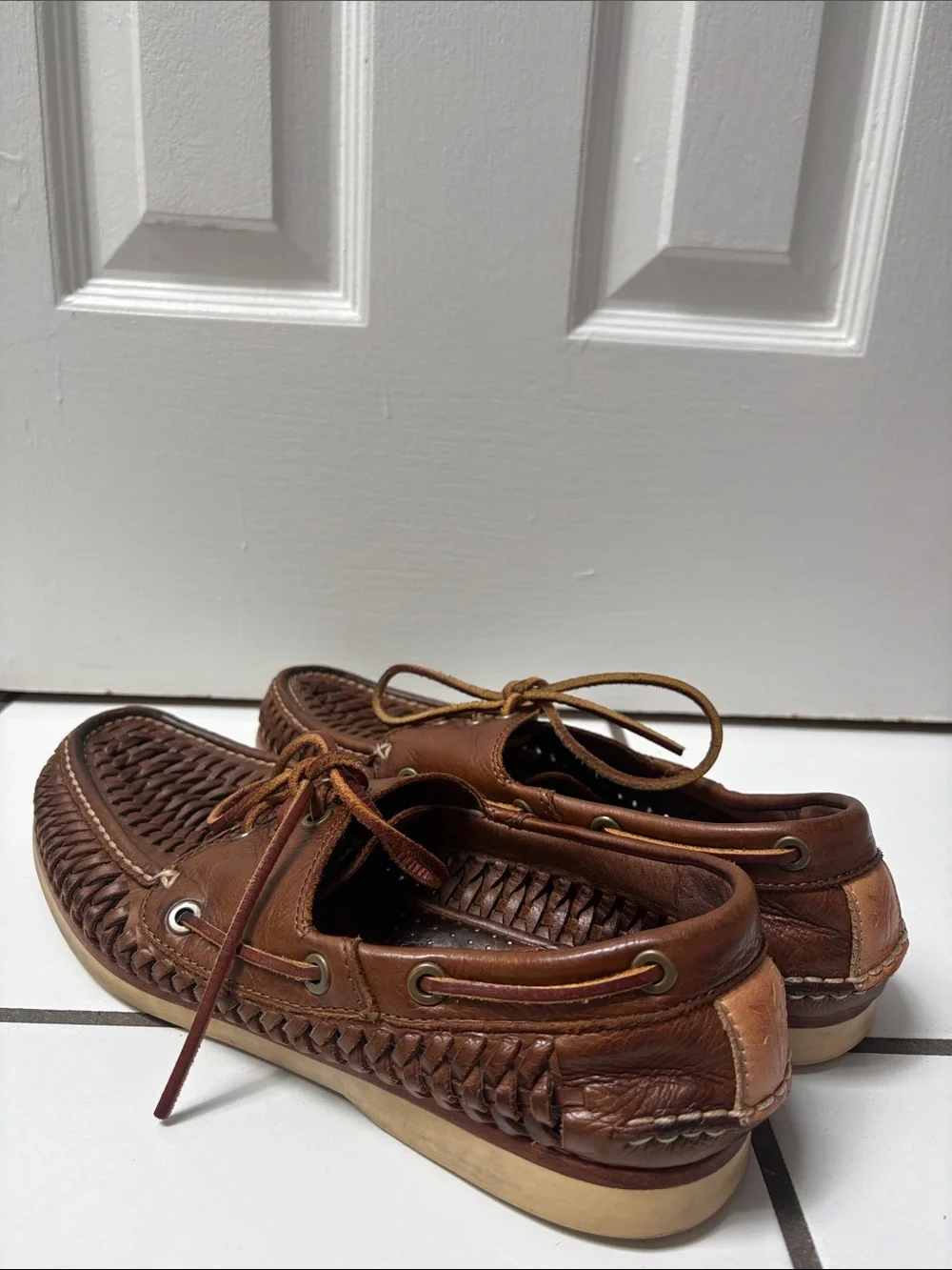 Frye Men's Sully Woven Leather Lace-Up Brown Boat Venetian Shoes Loafers Size 11